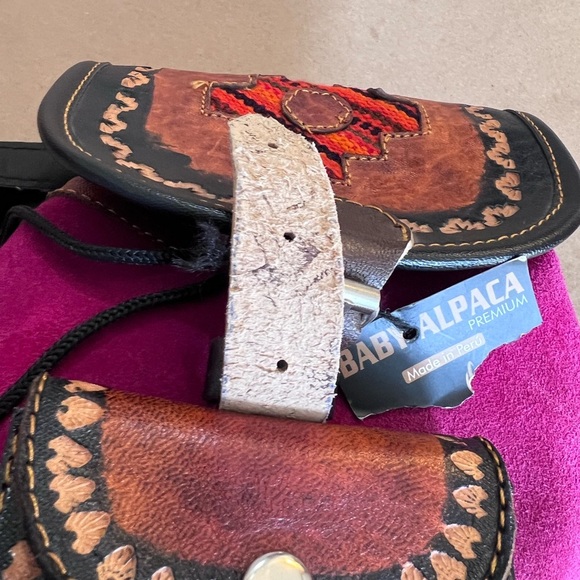 Baby Alpaca Made In Peru Magenta Pink Suede Leather Drawstring Backle Backpack S - Picture 10 of 11